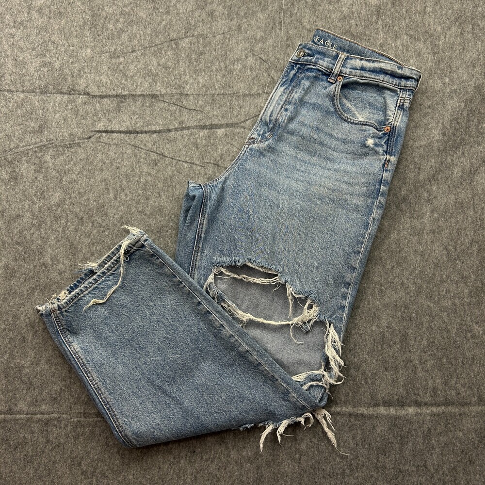 American Eagle Super High Rise Baggy Straight Jeans Women's Size 14 Short Denim